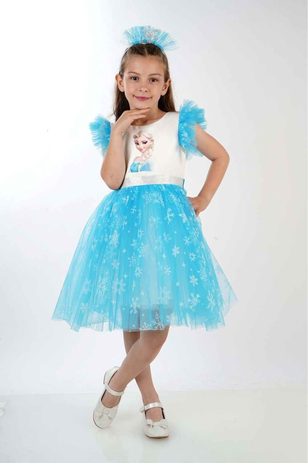 Elsa Karlar Kraliçesi Kız Çocuk Parti Elbisesi - Cankız Kids - Abiye - TURKUAZ - 5 YAŞ - CS2023000044-TURKUAZ-5 YAŞ