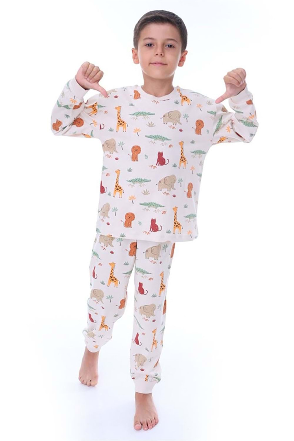 Erkek Çocuk Safari Desenli Uzun Kollu Pamuklu Pijama Takımı