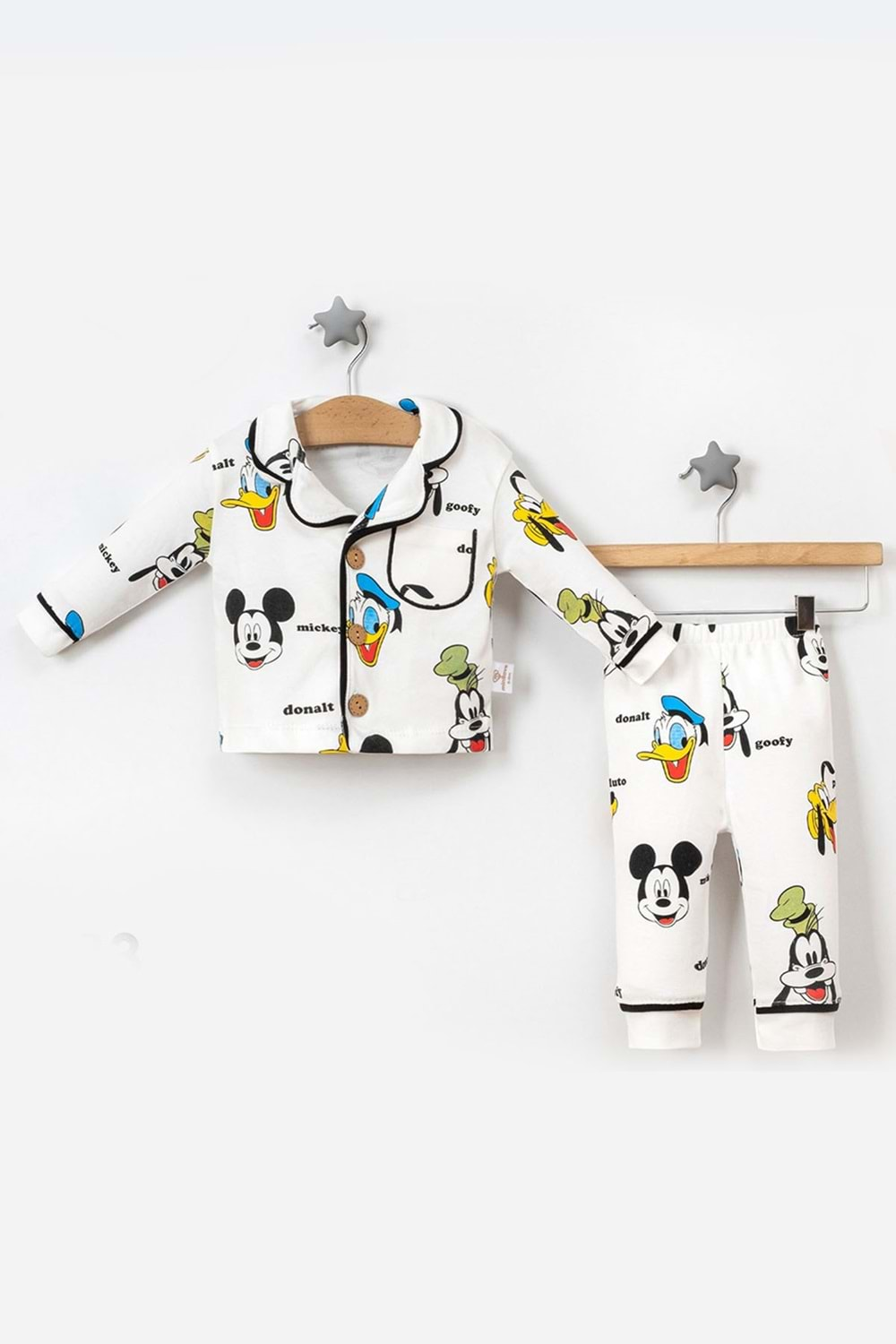 Erkek Bebek Mickey Desenli Uzun Kollu Pamuklu Pijama Takımı