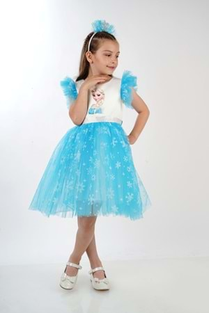 Elsa Karlar Kraliçesi Kız Çocuk Parti Elbisesi - Cankız Kids - Abiye - TURKUAZ - 7 YAŞ - CS2023000044-TURKUAZ-7 YAŞ