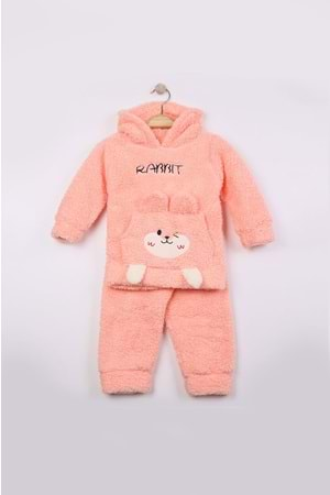 Kız Bebek ve Çocuk Peluş Rabbit Çocuk Alt Üst Nakışlı Yumoş Welsof Takım