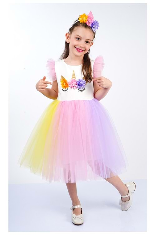 UNİCORN DOĞUM GÜNÜ VE PARTİ ELBİSESİ - Cankız Kids - Abiye - PEMBE - 2 YAŞ - CS2023000043-3641