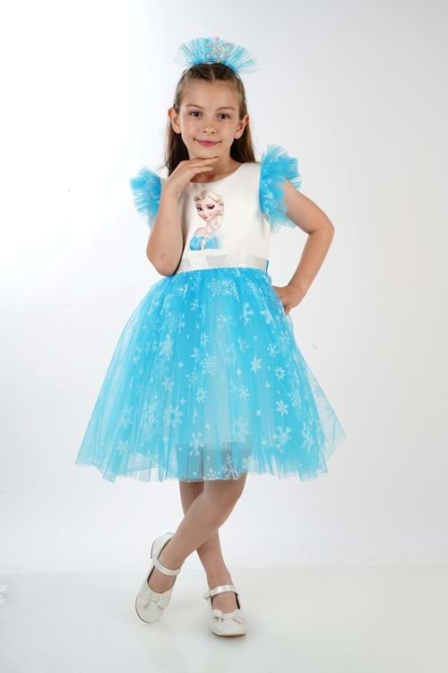 Elsa Karlar Kraliçesi Kız Çocuk Parti Elbisesi