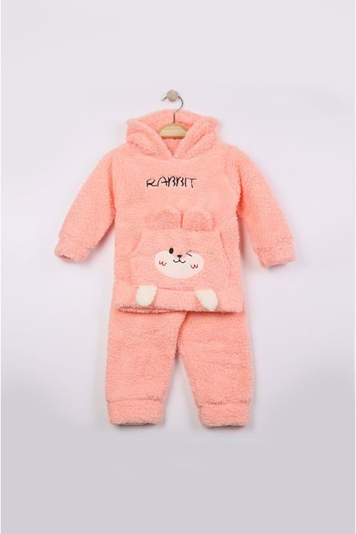 Kız Bebek ve Çocuk Peluş Rabbit Çocuk Alt Üst Nakışlı Yumoş Welsof Takım