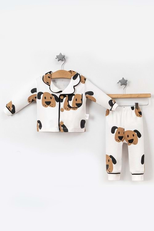 Erkek Bebek Köpek Desenli Uzun Kollu Pamuklu Pijama Takımı