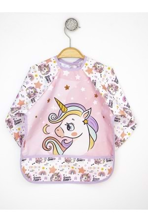 Unisex Unicorn Baskılı Uzun Kollu Bebek Mama Önlüğü 3-24 Ay