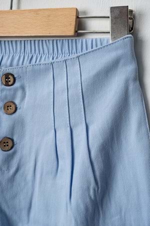 Kız Çocuk Bol Paça Pantolon-Yüksek Bel Düğmeli Cepli Günlük, Rahat Yazlık, Bayramlık Casual Pantolon